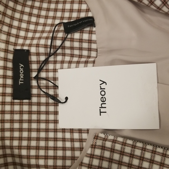 💕THEORY💕 Check Zip-Front Sculptured Jacket Grid Street Ivory Checker Print NWT - Picture 15 of 16
